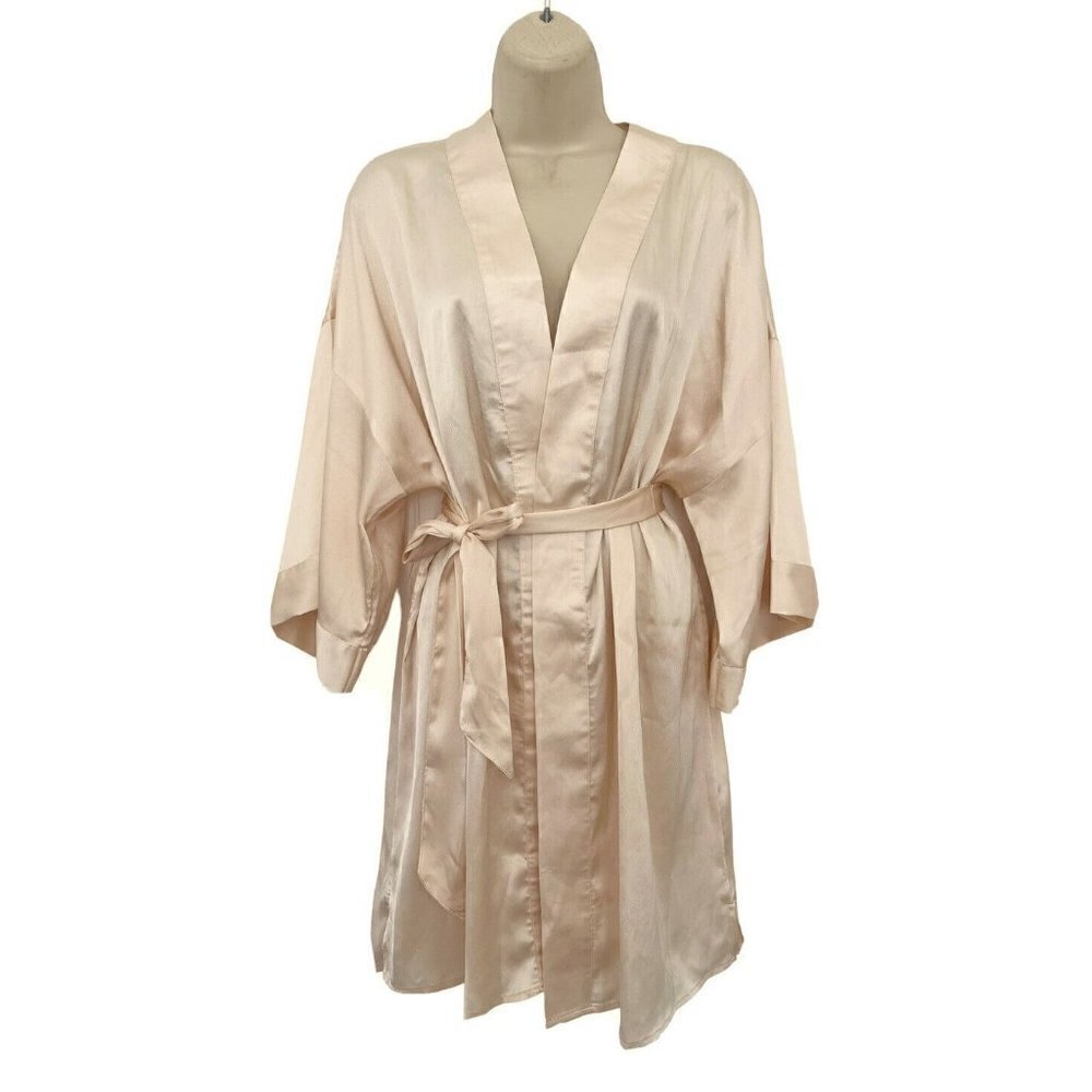 Topshop Woman's Sz S Peach Short Sleeve Silky Short Kimono Robe NWT